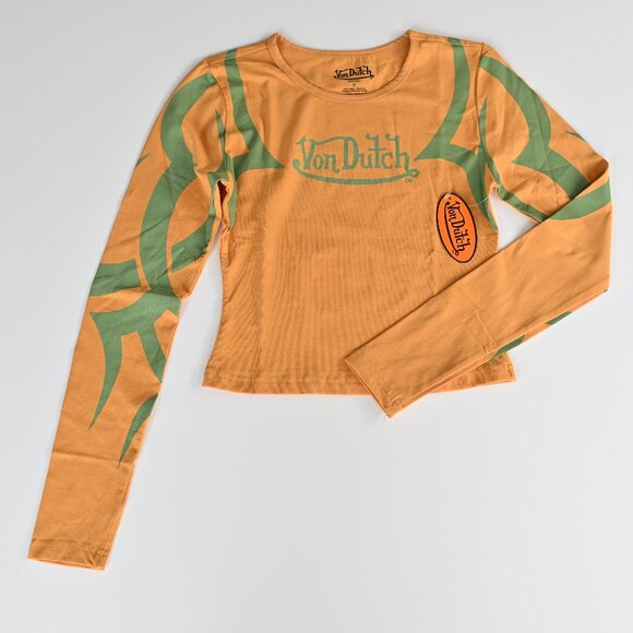 Von Dutch Tops - NWT Von Dutch Long Sleeve Cropped Yellow and Green Long Sleeve Shirt-Small